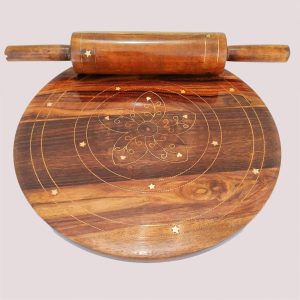 Chakla Belan - Chakna Belna - Set with Brass Work - Bread Rolling Board and Rolling Pin, Chakla Belna