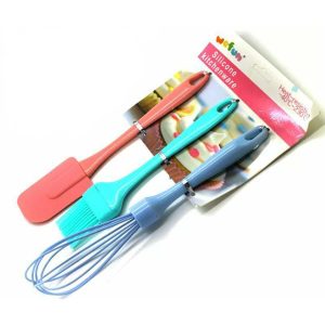 Pack of 3 Pieces Silicone Spatula Set (Spatula+Oil brush+Egg beater) Turner for Cooking Baking Mixing Baking Tools