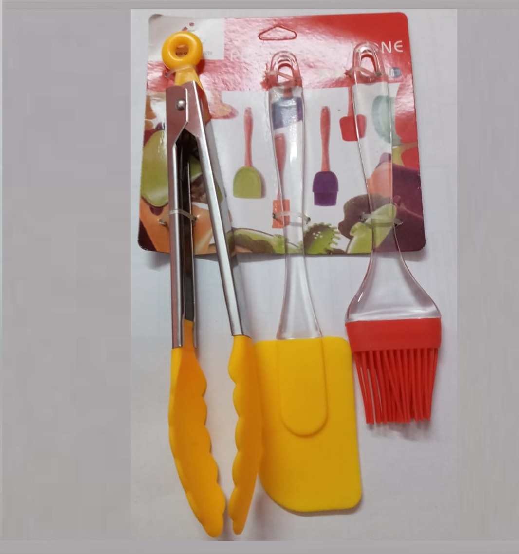 Silicone Cake Spatula , Brush And Tong Set