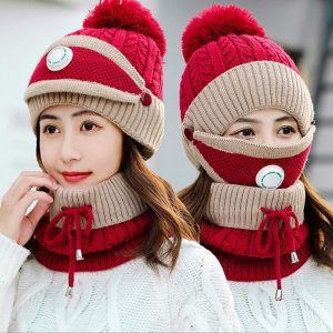 Winter Ladies Soft Fleece Cap, Scarf and Face Mask Set