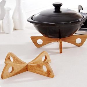 Bamboo Wooden Heat Resistant Pan Mats Set, Kitchen Cooking Bowl Holder Removable Cup