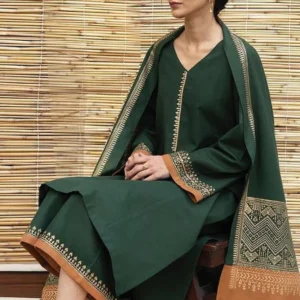 Zarpash - 3PC Dhanak Neckline Shirt With Printed Wool Shawl