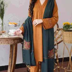 Aisling - 3PC Embroidered Shirt With Embroidered Shawl