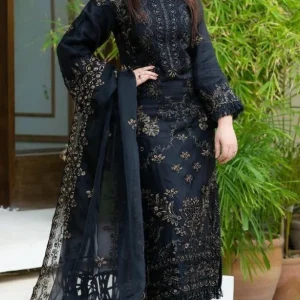NISA - 3PC Lawn Embroidered Shirt With Embroidered Organza Dupatta