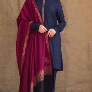 Zarpash - 3PC Dhanak Neckline Shirt With Printed Wool Shawl 2