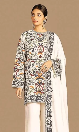 Sanobar Azfar - 3PC Lawn Heavy Embroidered Shirt With Embroidered Bamber Chiffon Dupatta