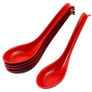 Large Red and Black Soup Spoons with Long Handle - Red
