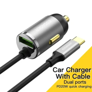 Essager 20W Car Charger With Cable Quick Charge PD3.0 QC USB Fast Car USB Charger For Xiaomi