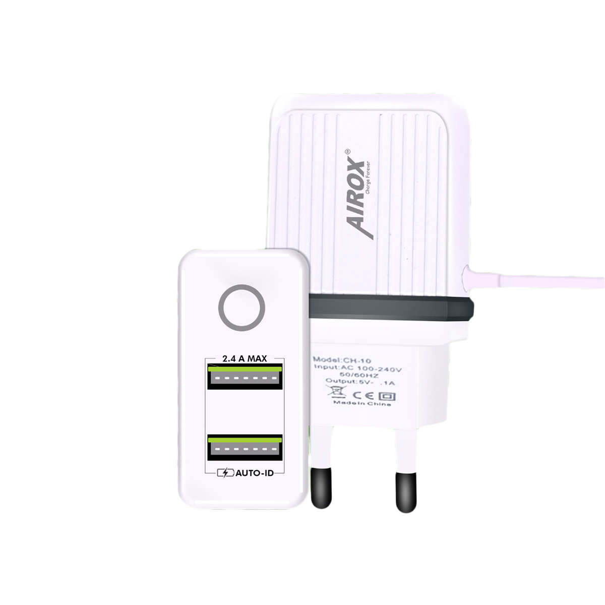 irox 2.4 A 2 Usb Fast Mobile Charger Micro Usb Built in Cable