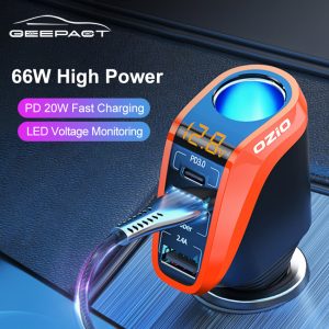 Geepact 66W Quick Charge 3 USB Car Fast Charger Ci-garette Lighter Digital LED Voltage