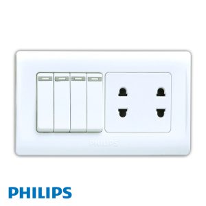 Philips - Eco Q2 Four Single Pole Switch & 2 Pin Socket
