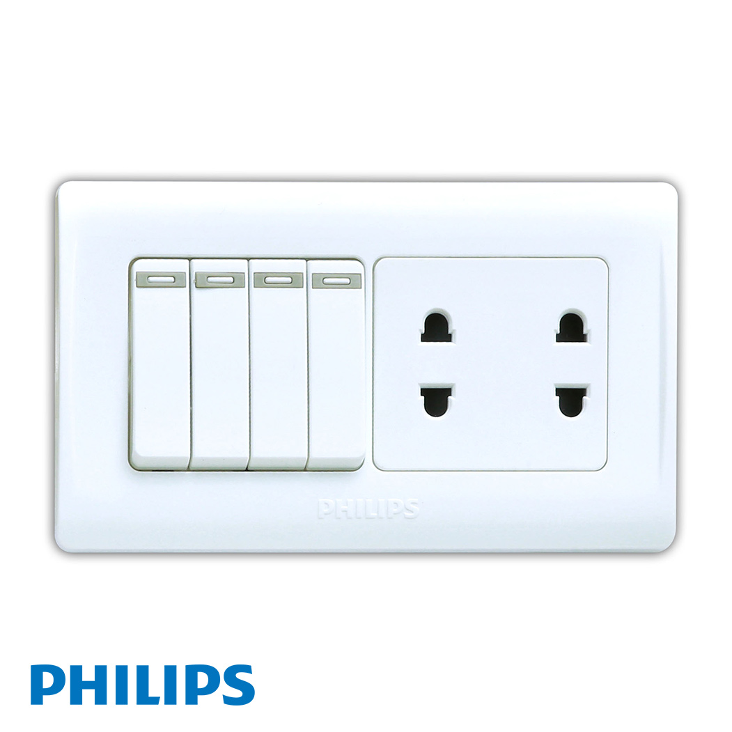 Philips - Eco Q2 Four Single Pole Switch & 2 Pin Socket