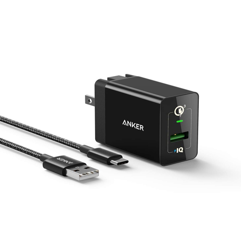 Anker PowerPort+ 1 Quick Charge 3.0 With USB-C Cable 3ft - BLACK