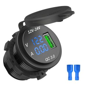 Kebidu QC 3.0 USB Phone Fast Charging Power Adapter Waterproof Socket LED Voltmeter
