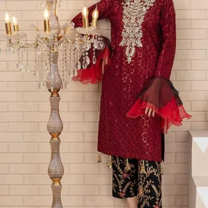 Baroque- 2PC Lawn Heavy Embroidered Shirt With Embroidered Trouser