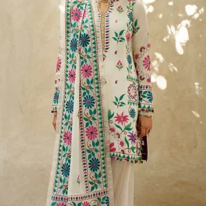 Zaha -3PC Lawn Heavy Embroidered Shirt With Embroidered Organza Dupatta