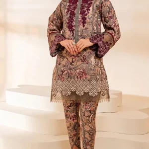 Jade- 2PC Lawn Neckline Printed Shirt With Printed Trouser