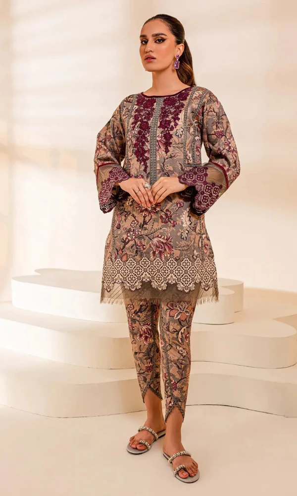 Jade- 2PC Lawn Neckline Printed Shirt With Printed Trouser