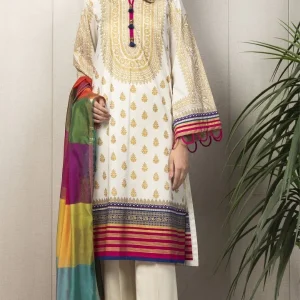 Limelight - 3PC Lawn Heavy Embroidered Shirt With Printed Organza Dupatta
