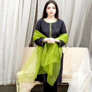 Zeenat - 3PC Lawn Neckline Embroidered Shirt With Organza Dupatta