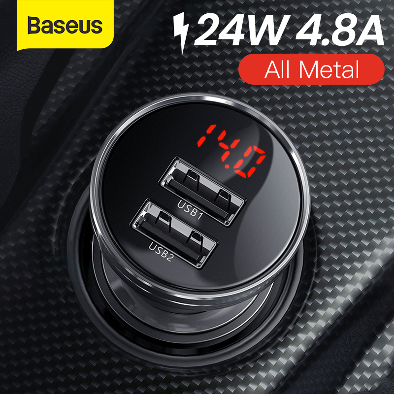 Baseus 24W USB Car Charger for Phone 4.8A Fast Mobile Phone Charger Adapter for iPhone Xiaomi