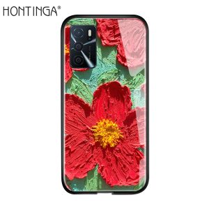 Hontinga for OPPO A16 A16S Mobile Cover INS Flowers Luxury Glass Phone Case