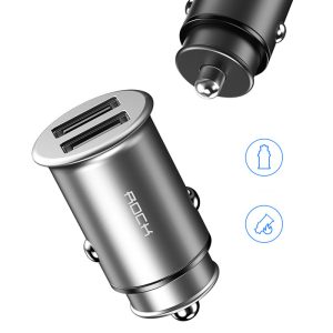 ROCK 4.8A Dual USB Metal Mini Car Charger High Quality Zinc Alloy Universal Car Charger Compact for Mobile Phones