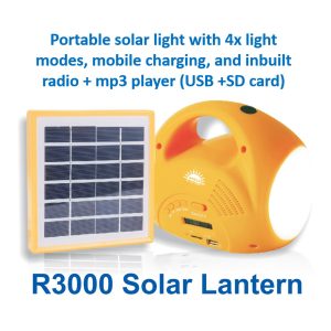 R3000 Multi-function solar light with mobile charging and inbuilt radio + music player
