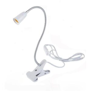 E27 Bulb Flexible Gooseneck Aluminium Wire Neck Clip-On Cable Desk Lamp Holder Cord Light Base