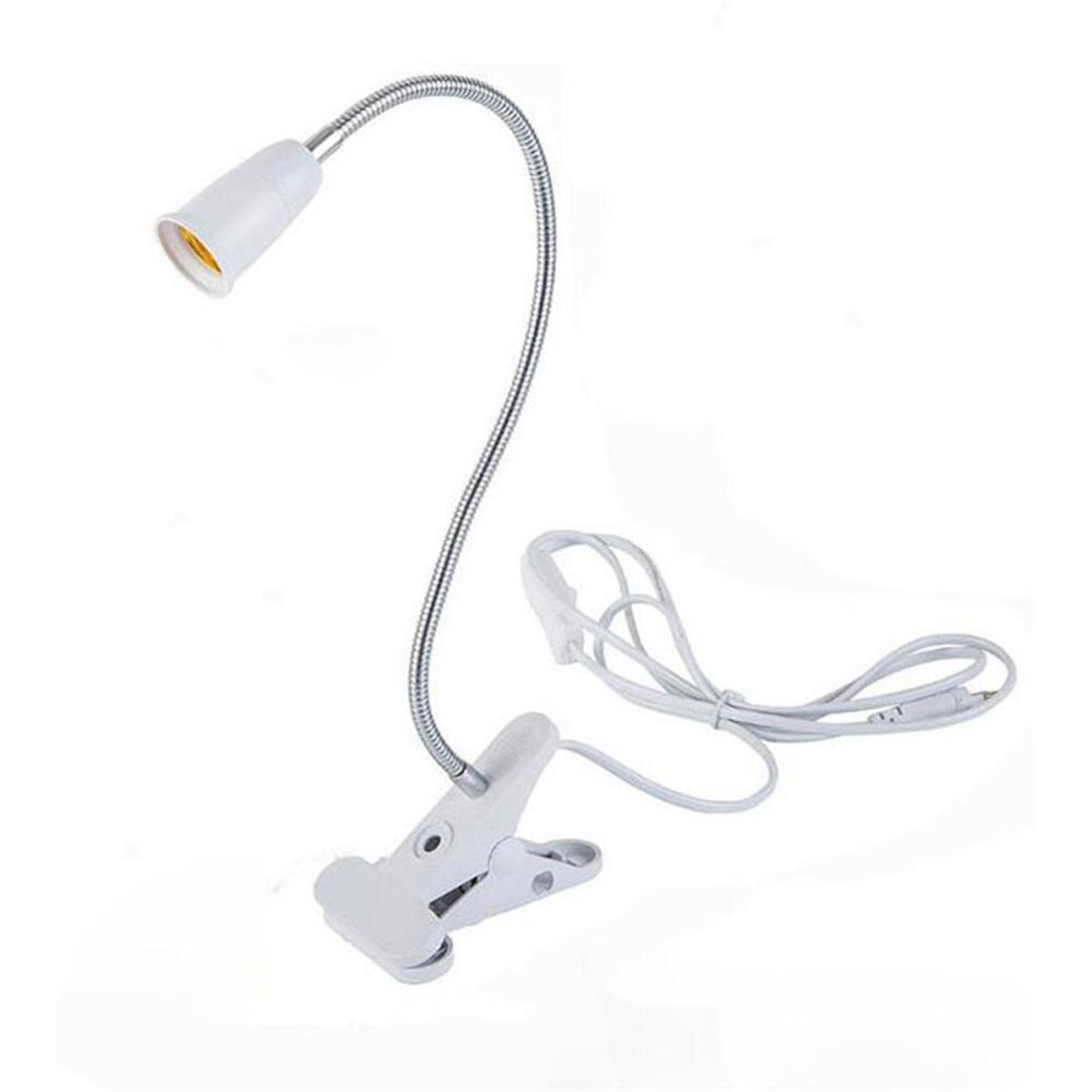 E27 Bulb Flexible Gooseneck Aluminium Wire Neck Clip-On Cable Desk Lamp Holder Cord Light Base