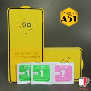 Samsung Galaxy A51 Full Coverage 9D Tempered Glass Screen protector - Full glued - With cleaning wipes