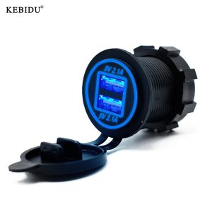 Car Power Socket Splitter Waterproof 5V 4.2A Dual USB Car Charger with Circle Blue LED Light Power Indicator for 12V