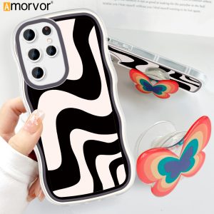 Samsung Galaxy S22 Ultra 5G Back Cover (With Free Holder) Multi-color Simple Soft Wavy Phone Case