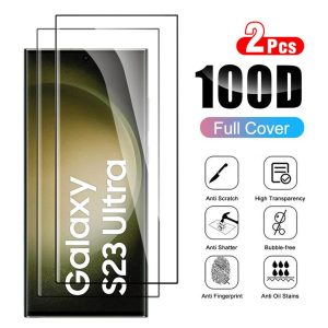 Samsung Galaxy S23 Ultra 2Pcs Screen Protector Film With Black Edge For Samsung Galaxy S23Ultra Full Cover Tempered Glass