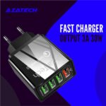 AzaTech QC 3.0 Fast Charger With 4 USB Port 3A 30W Quick Charge For All Brands - Black