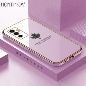 Hontinga for Vivo V23E  V23E 5G Back Cover With Lanyard Luxury 6D Plating Shiny Maple leaf Phone Case