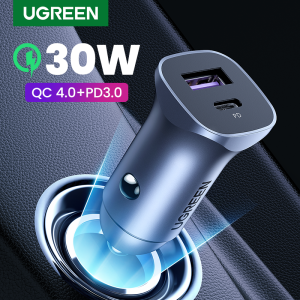 UGREEN 30W Car Charger Dual Port QC 4.0 3.0 Fast Charging For iPhone 13 12 Xiaomi