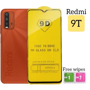 Pack of 2 - Redmi 9T - 100% Original Full coverage 9D Tempered Glass screen Protector- Full Glue- with Cleaning Wipes