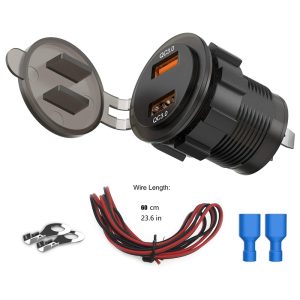 Dual QC3.0 USB Charger Socket, 36W Waterproof Quick Charge 3.0 Outlet Adapter for 12V24V Car Boat Marine Moto