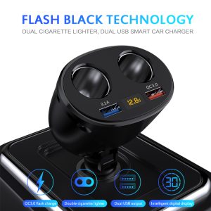 QC3.0 3.1A Dual USB Car Charger Quick Charge Adapter With Double Socket Splitter Stable Charging