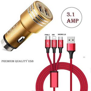 CAR Charger with Dual Port and 3 in 1 USB Cable