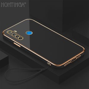 Realme 5 5I 5S 6I Back Cover With Lanyard Luxury 6D Plating Frame Shiny Bling Case Soft Silicone Square Mobile Cover