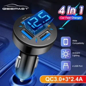Geepact Car Charger Quick Charge3.0 Ci-garette Lighter Multifunctional Car Charger 4 USB Fast Charger Digital LED Voltage Detection