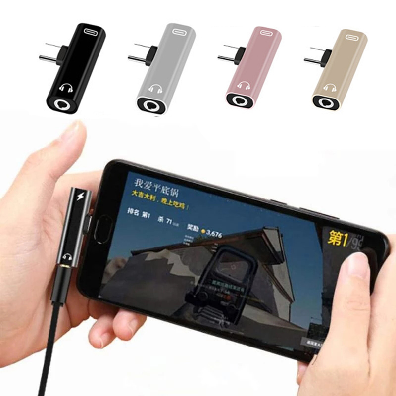Universal 2 In 1 Dual Type C To USBC 3.5mm Jack Headphone Audio Charger Aux Adapter Splitter Converter for Xiaomi Huawei Phone