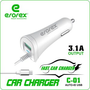 Erorex High Quality Car Charger C-01 (3.1 Ampere) USB Port With Type-C Cable Pin Cable Pin fast Car Charger