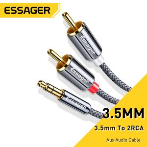 Essager RCA Cable 3.5mm Jack to 2 RCA Aux Audio Cable 3.5 mm to 2RCA Male Adapter Splitter for TV Box apple tv Speaker Wire Cord