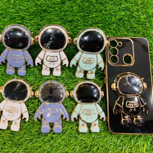 Astronaut Stand Fashion Solid Color Luxury Chrome Plated Soft TPU Square Phone Case