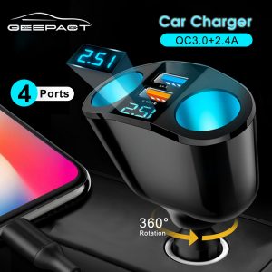 Geepact Car Charger Quick Charge3.0 2 USB Car Fast Charger Digital LED Voltage Detection Super Charge
