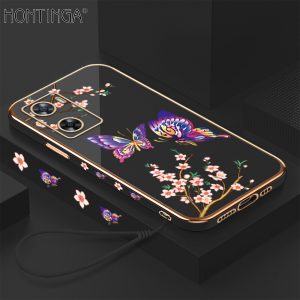 Hontinga for OPPO A57 2022 Back Cover With Lanyard Luxury 6D