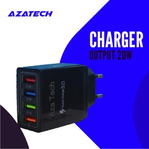 AzaTech QC 3.0 LED Charger 20W With 4 USB Port 3A - Black